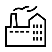 black outline illustration of industrial manufacturing building