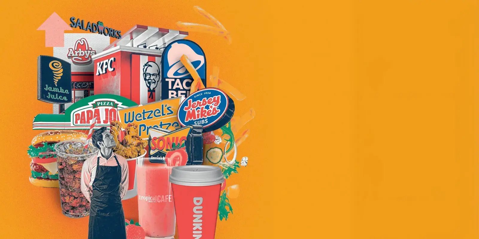  fast food collage on an orange background 