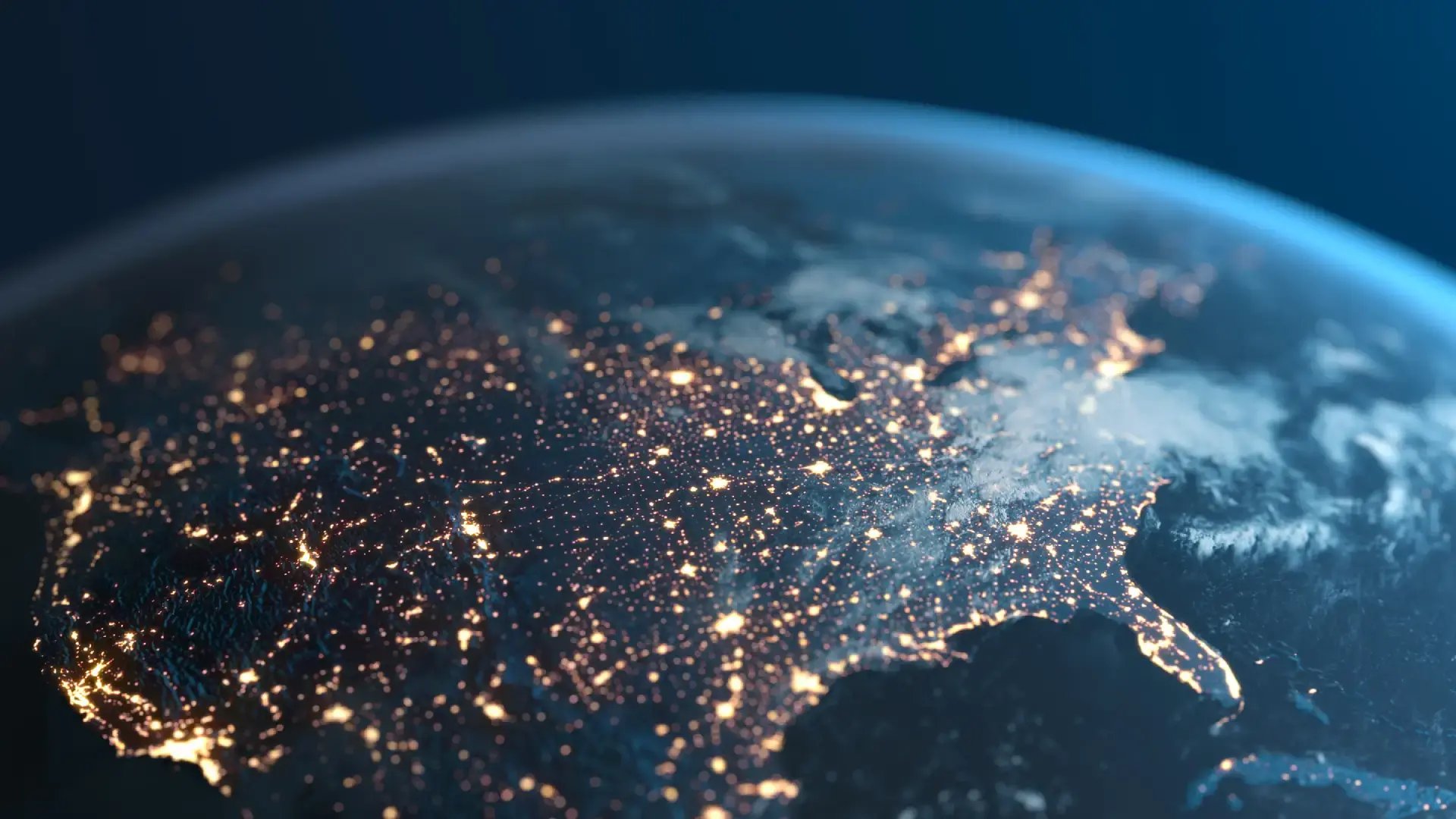  Night view of Earth highlighting city lights across North America, showcasing urban connectivity. 