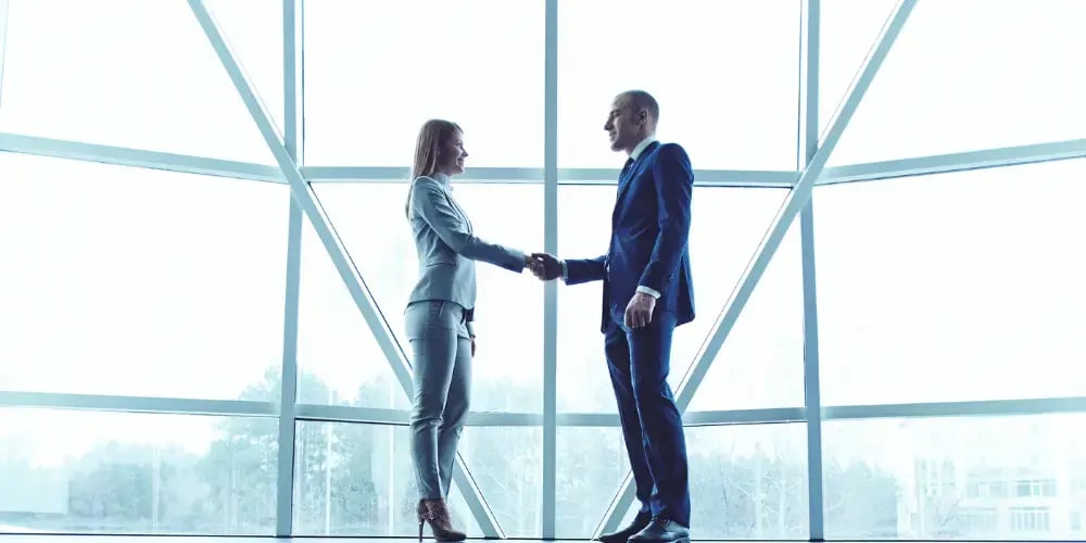  two business people shaking hands 