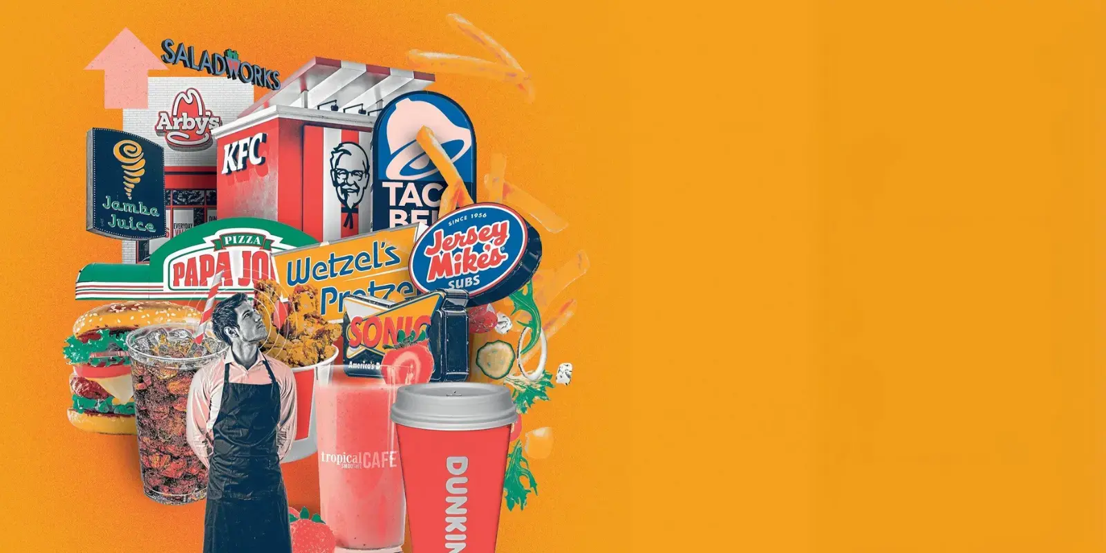 fast food collage on an orange background